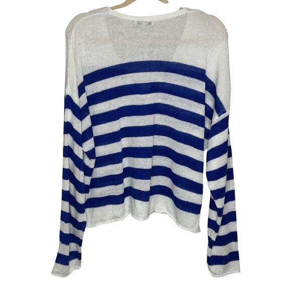 Madewell NWT Linen V-Neck Sweater White Blue Long Sleeve Winter Comfort XL - Picture 2 of 8
